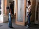 One of our sales people showing off a door to a customer.