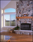 Living Room with Brick Fireplace